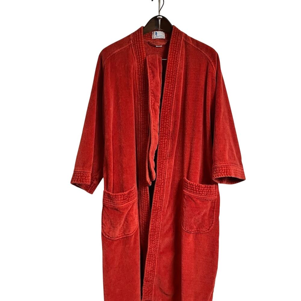 State O Maine Bathrobe Vintage 1970s Red Terry Cloth Robe Heavyweight - One Size